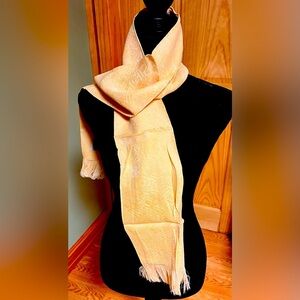 Moran Golden Cream Silk Scarf Fringes New Boho Chic Minimalism Warm Soft Gift